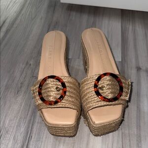 Gianni Bini Tan Espadrille Wedges with Tortoiseshell Accent